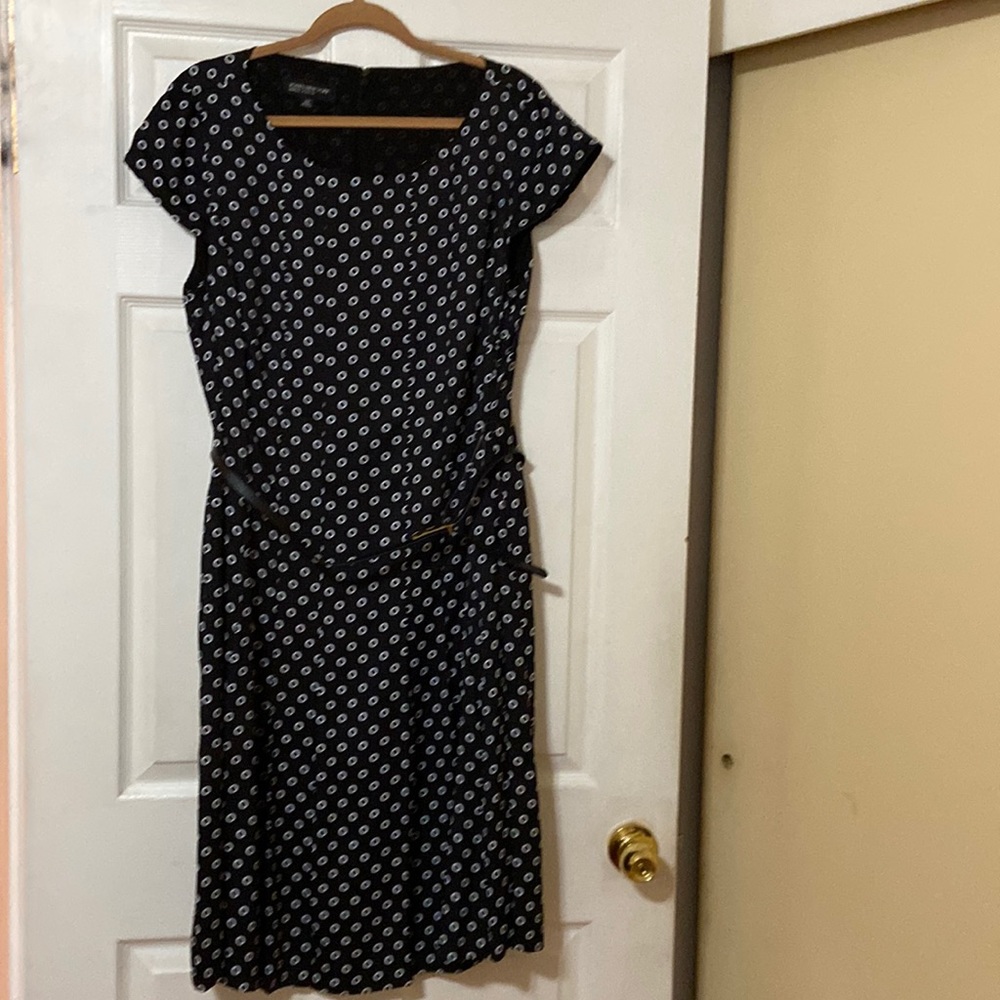 Jones New York Printed Cap Sleeves Dress With Belt